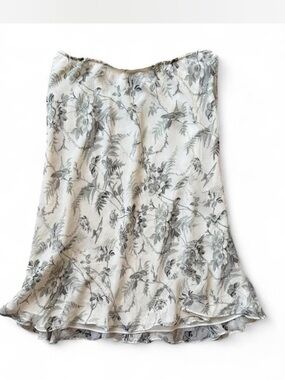 Express silk Floral bird Midi Skirt Flowy Elastic Waist Size Medium Cottagecore